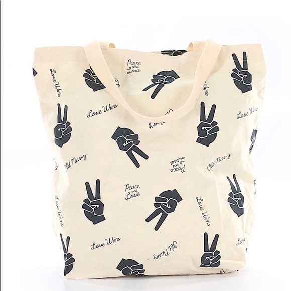 NWT Old Navy Canvas Shopping Tote with Peace Sign - Picture 2 of 4